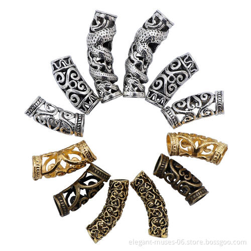 African Hair Braid Copper Tube Metal Hollow Hair Ring Dread Bead Dreadlock Cuffs Jewelry Decoration Accessories Gold Silver